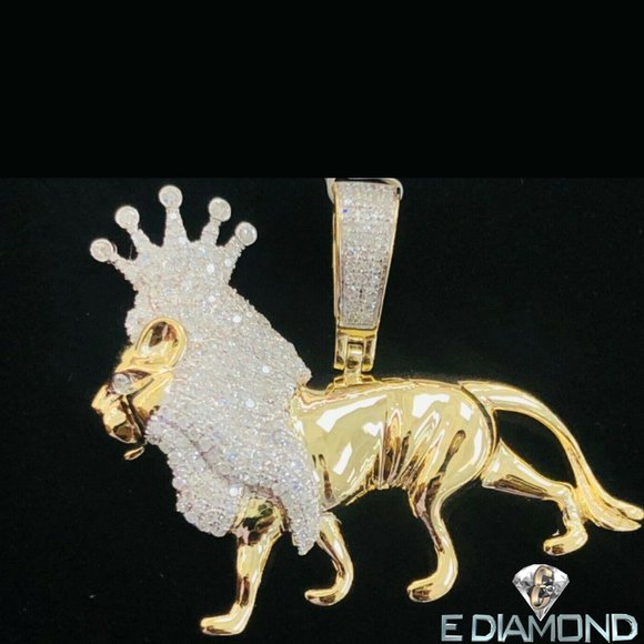 10k Solid Gold 0.70 Carats Lion King Natural Diamond Pendant.